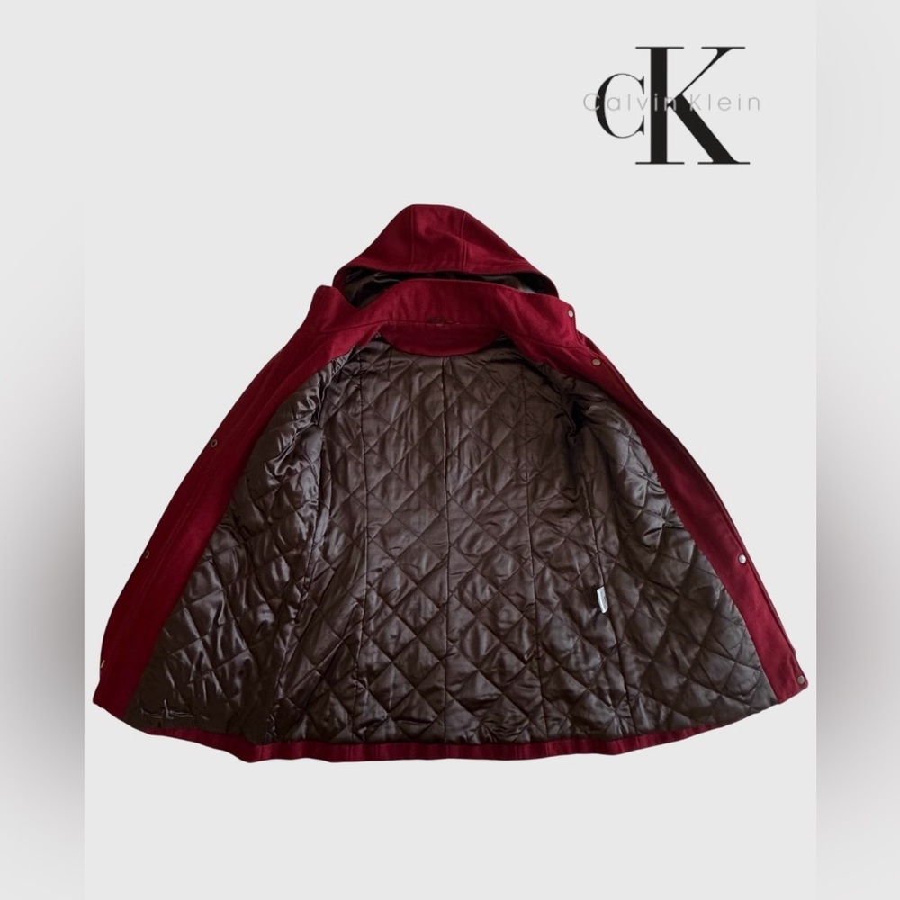 Calvin Klein Women's Wool Blend Burgundy Hooded Coat - Picture 5 of 10